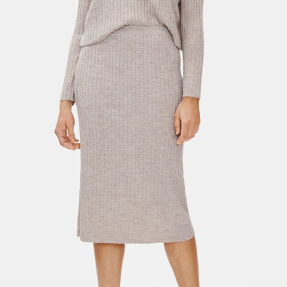 NWT Eileen Fisher Maple Oat Merino Wool Rib C/L Skirt
